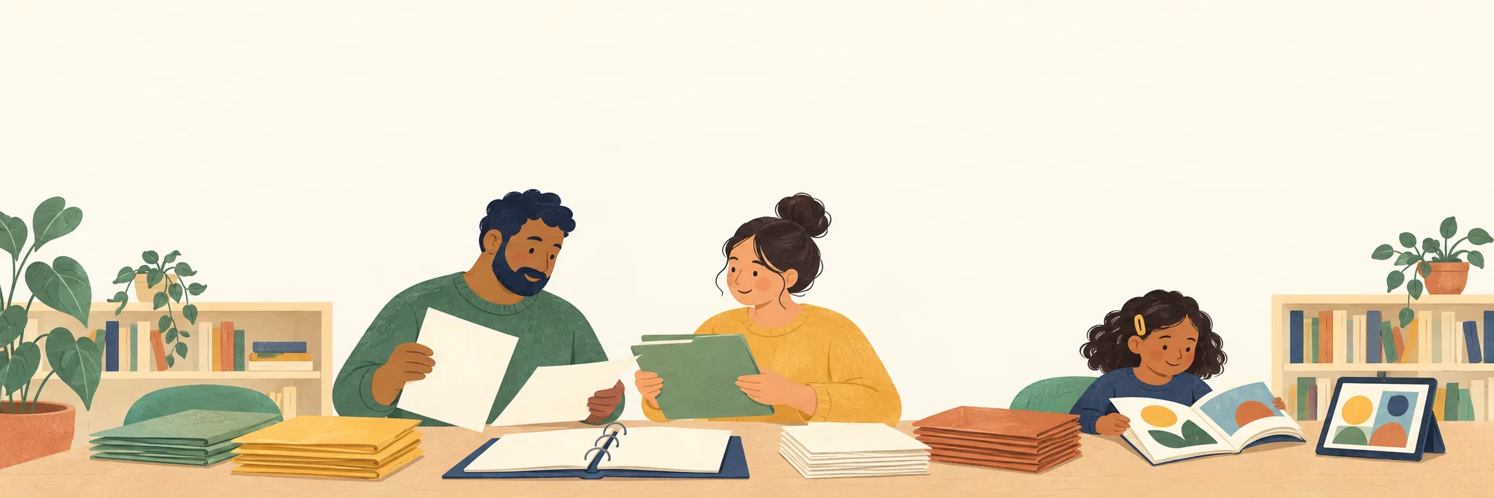 Family resources and school community illustration